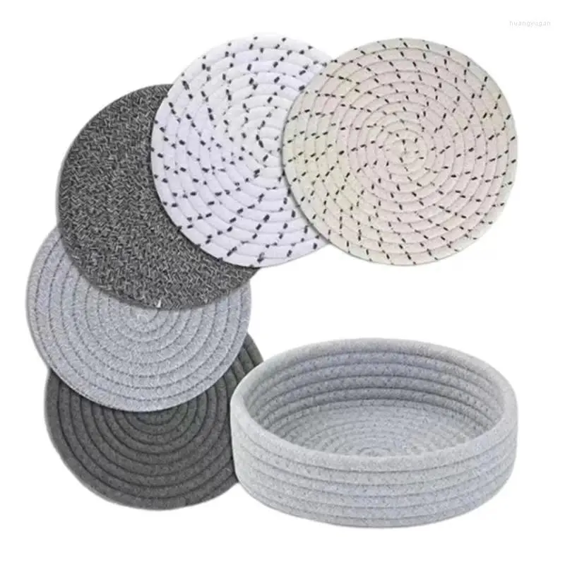 Table Mats Woven Absorbent Coasters 5pcs Water Absorption Boho For Room Decor Minimalist Home 7.08 Inches