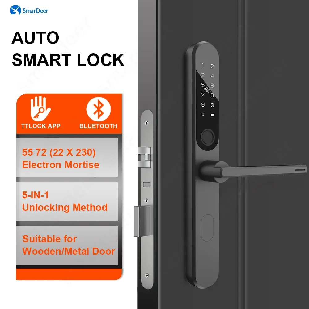 Controlla Smardeer Bluetooth Smart Door Lock per TTLOCK blocco impronta digitale universale a destra/sinistra con impronta digitale/password/app