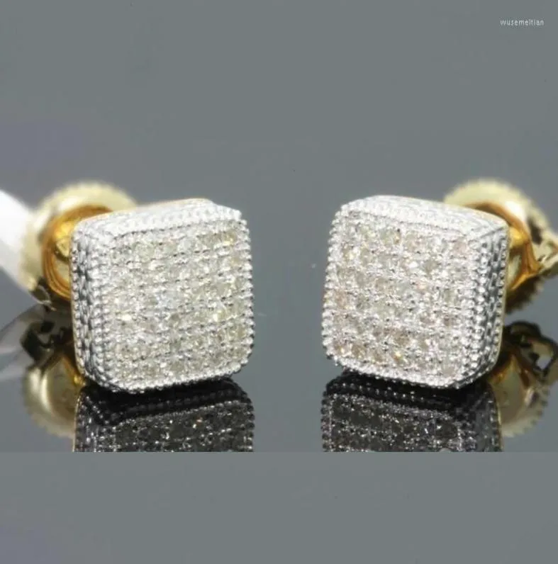 Pendientes de sementales Color de oro Hecho Out Square Bling Parring Hip Hop Geometría de diamantes de diamantes de diamantes de lujo para joyas de mujeres Z3M1302448243