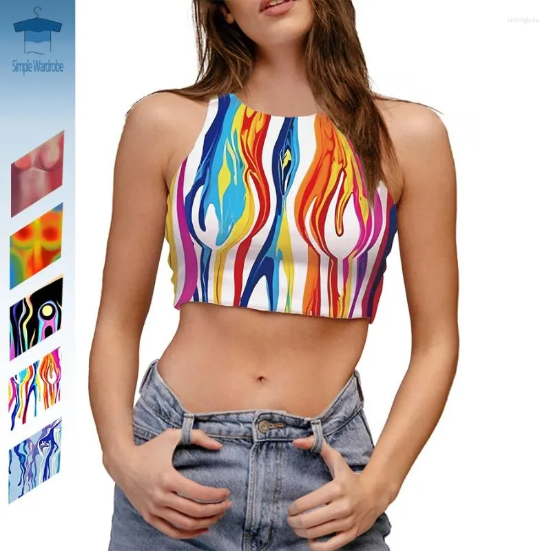 Women's Tanks Colorful Fluid Painting Body Art Thermal Sensing Female Crop Top Sexy 3D Printing Summer Sleeveless Woman Clothing Y2K Vest