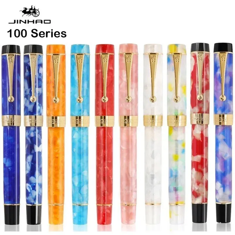 Pens Jinhao 100 stulecia żywicy Fountain Pen Nib Fine 18kgp Złoty klip Business Pen Pen Office School Supplies stacjonarny PK 9019