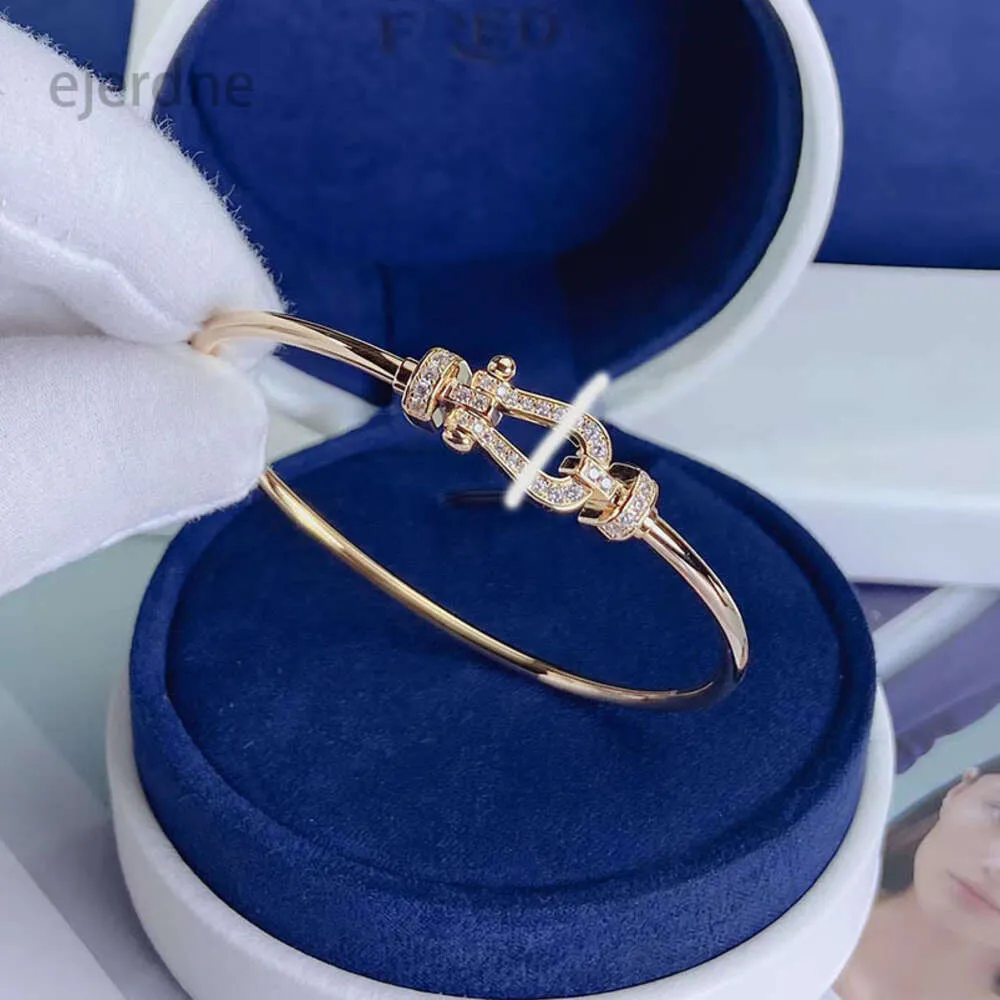 Women Designer Diamond Armband Horseshoe Buckle Bangle 18K Rose Gold Plated Pure Silver Jewelry