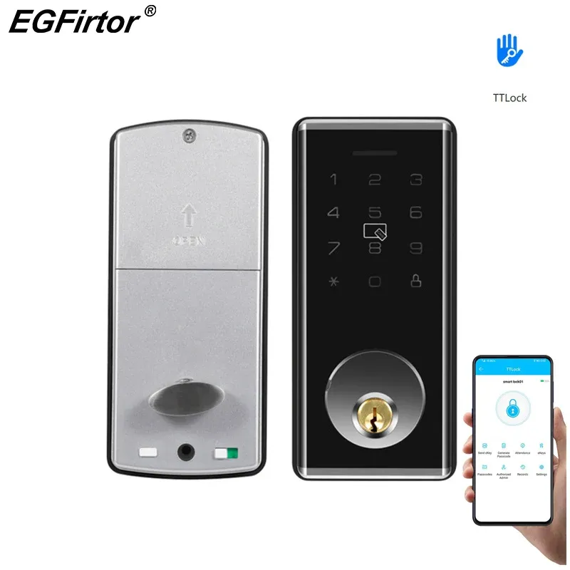 Contrôlez la verrouillage de porte intelligente Bluetooth Locks Deadtolt Entrée de porte sans clé Mot de passe extérieur Mot de passe de porte IC Cartes Front Borde de porte d'entrée avec une seule langue