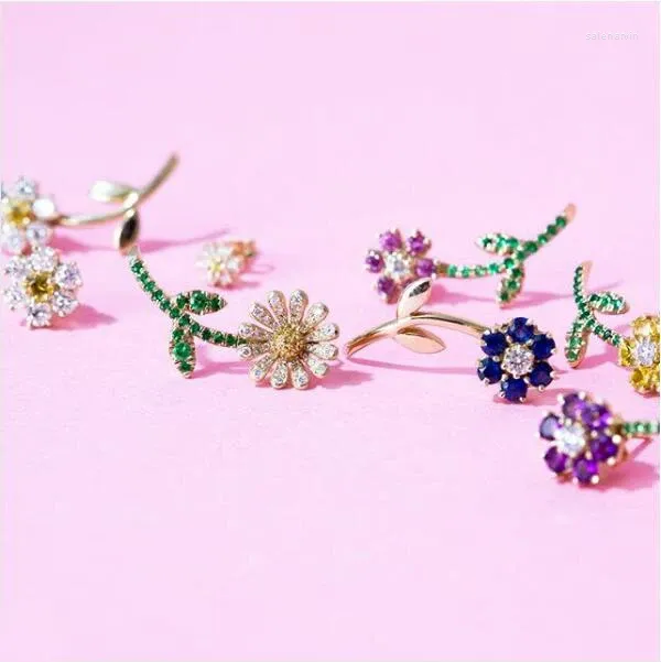 Boucles d'oreilles Spring Arrivés Jewelry Bloom Studs de fleurs doubles feuilles vertes feuilles de femmes magnifiques boucles d'oreille magnifiques