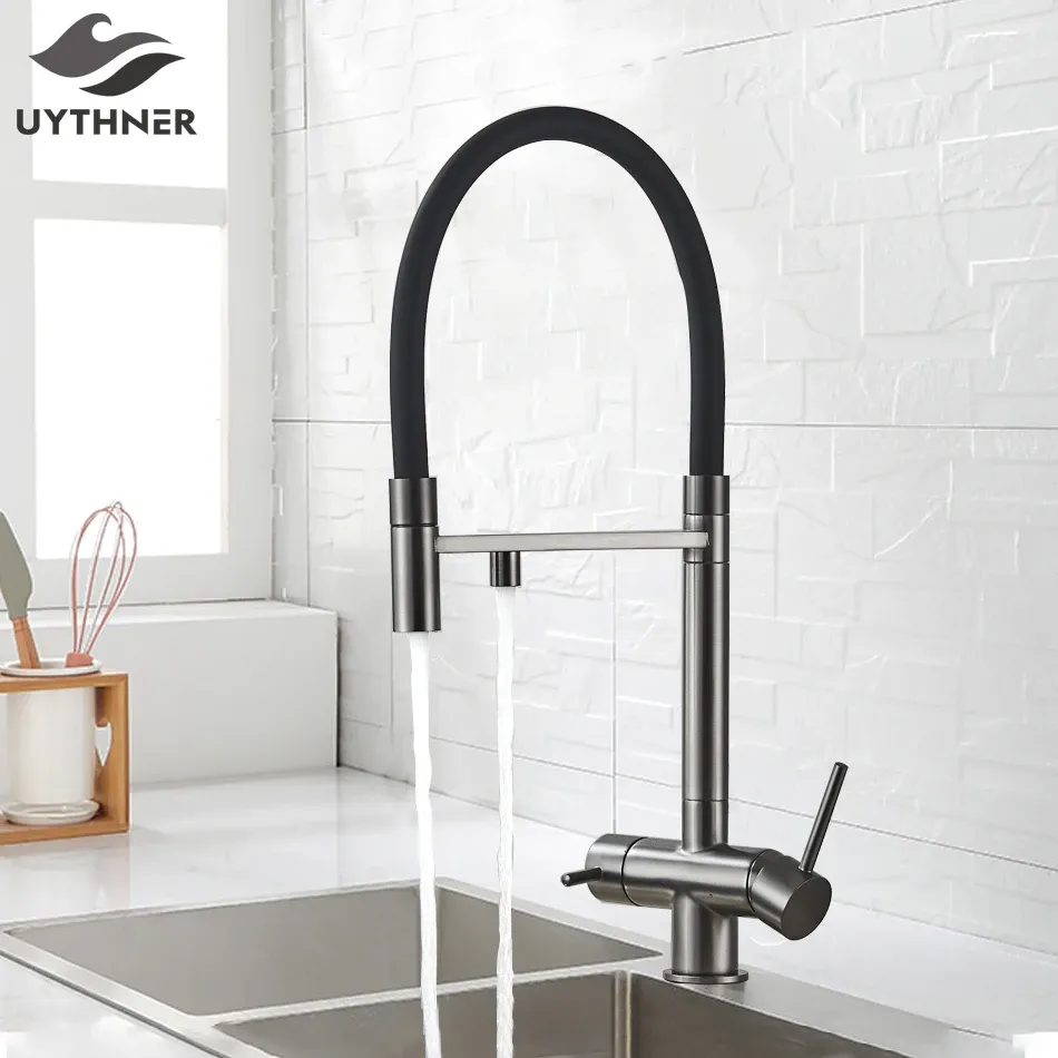 Purifiers Kitchen Water Filter Faucet Dual Spout Pure Drinking Water Mixer Tap Rotation Water Purification Feature Taps Kitchen Crane