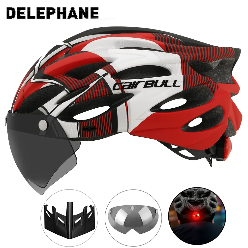 Casques à vélo ultraléger aux lumières avec feu arrière détachable UV400 Goggles Visor Soleil Casque de cyclisme Adultes Youth Mountain Bike Casque