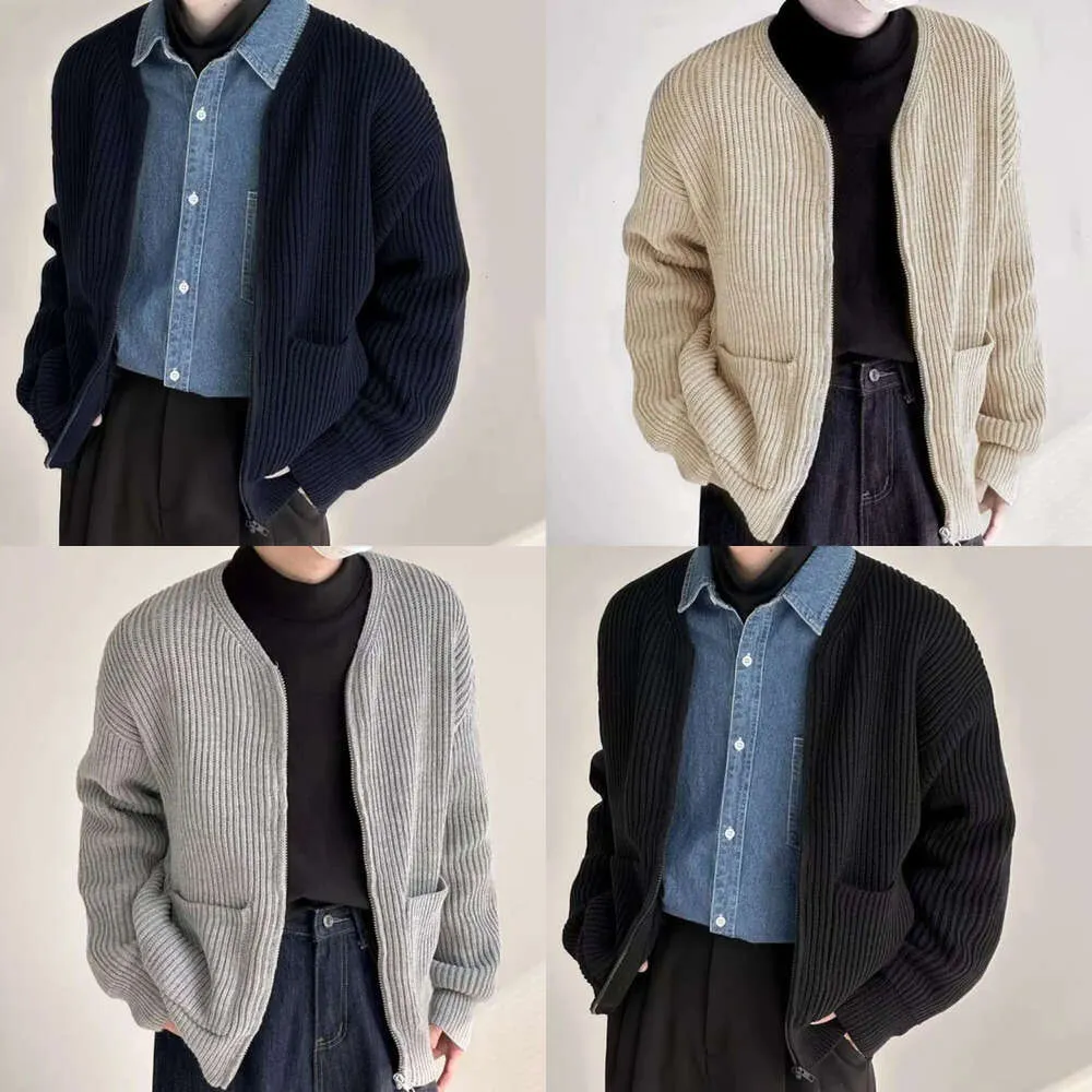 and Leisure Lazy Style Knitted Cardigan Jacket Men's Trendy Round Neck Loose Casual Sweater