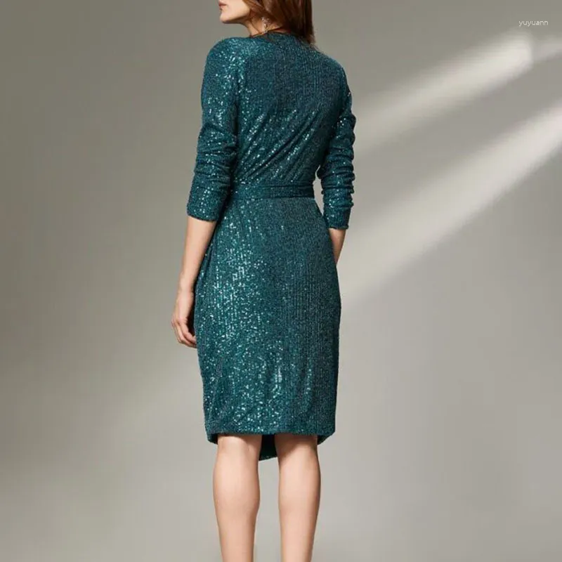 Autumn Sequin A Line Midi Dress With Long Sleeves, Draped Autumn Sequin A Line Midi Dress With Long Sleeves, Draped