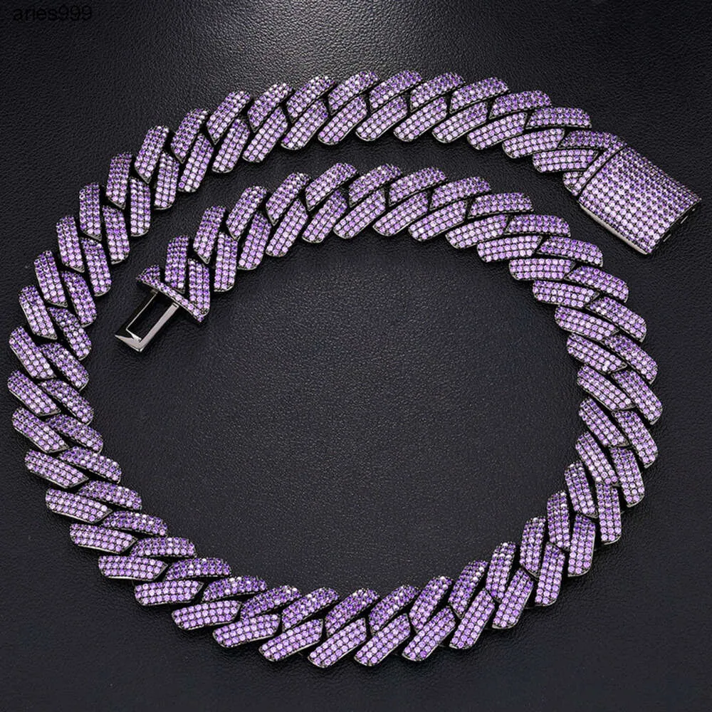 Conception spéciale 19 mm Stone Purple Cuban Chaîne de dents Bling Bling Out Box Boucle Rouier Aaaaa Cubic Zirconia Chain pour hommes bijoux