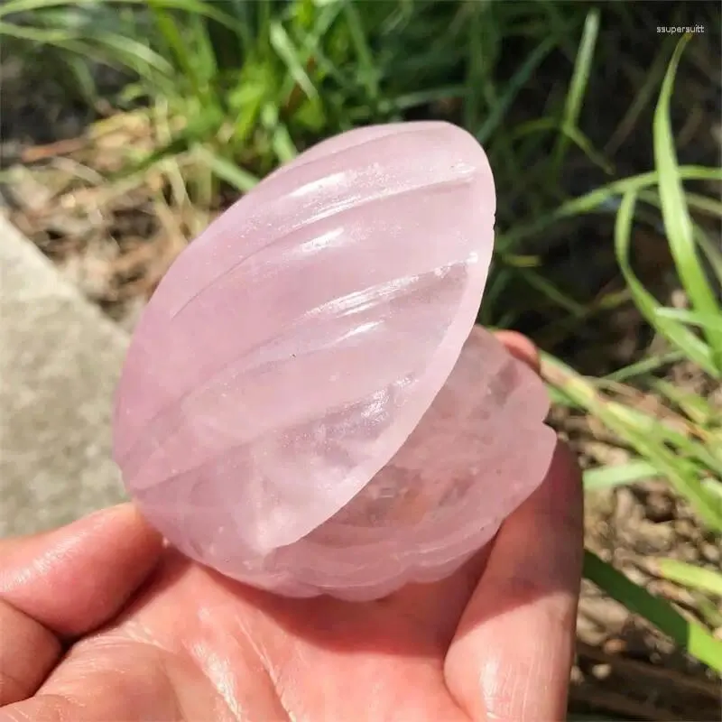 Figurines décoratives Natural Rose Quartz Shell Scouping Crafts Healing Energy Stopne Scarved Figurine Ornement Deccor Home Decon 1pcs