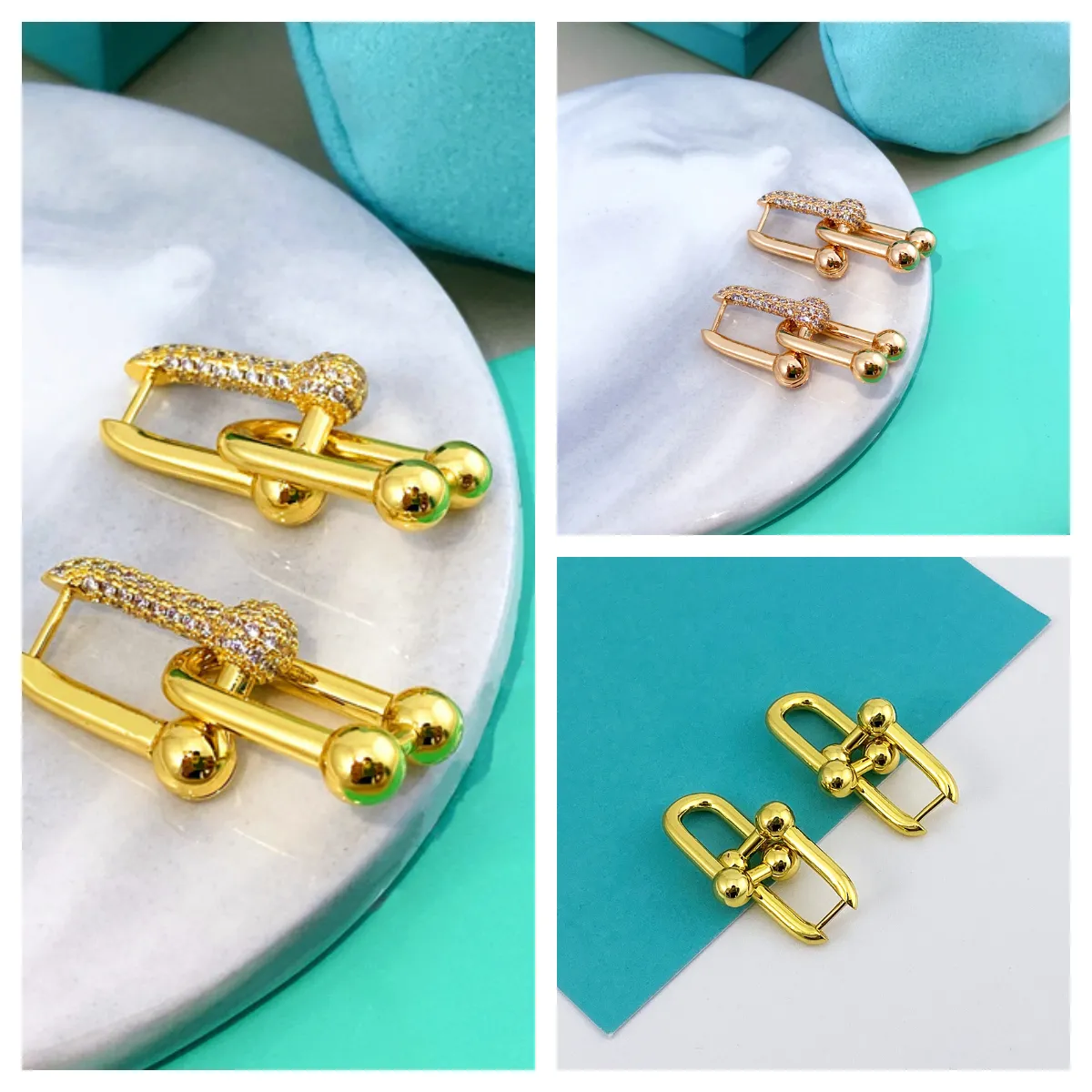 Simple fashion titanium steel lock buckle U-shaped designer earrings studded gold earrings designer for men and women niche luxury temperament earrings Six species