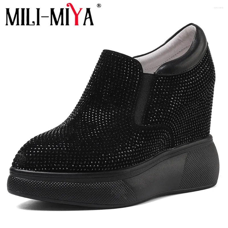 Casual Shoes MILI-MIYA Platform Rhinestone Women Kid Suede Sexy Wedges High Heel Female Pointed Toe Fashion Sneakers
