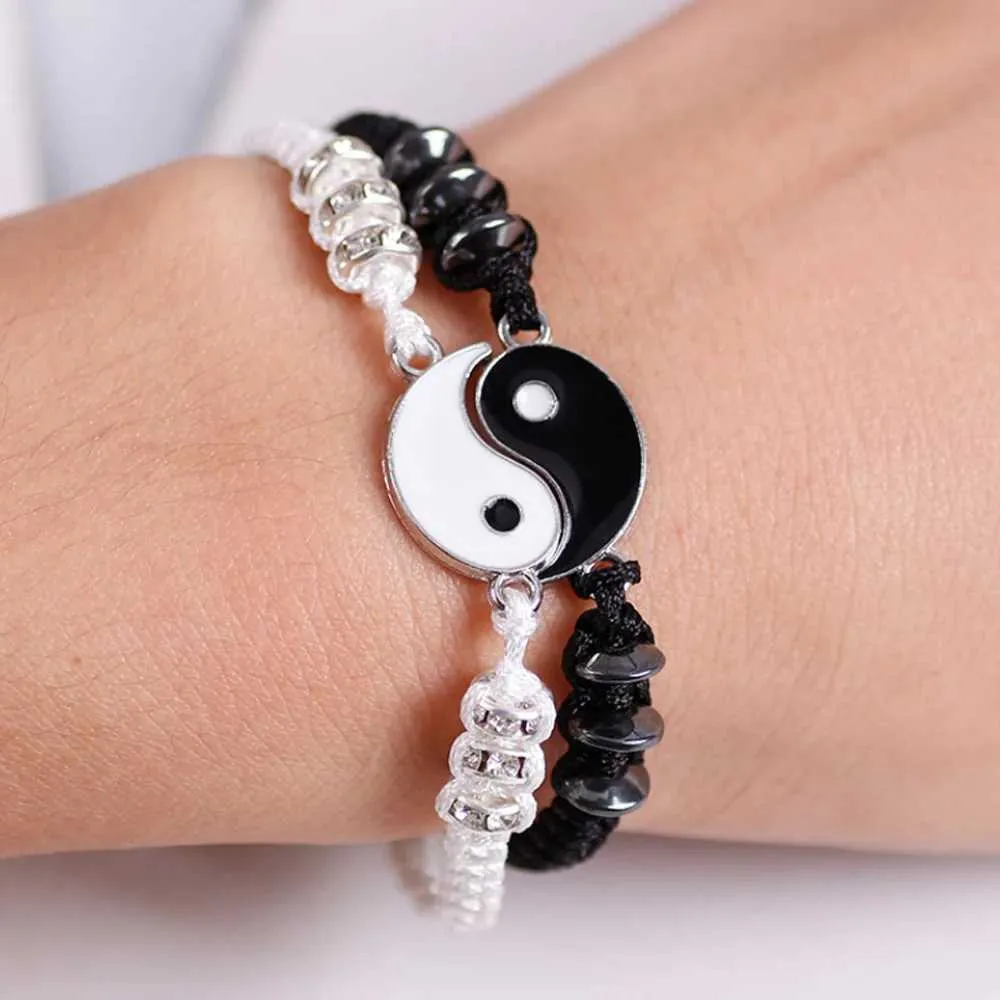 Łańcuch retro yin yang tai chi wisiorki bransoletki dla kobiet mężczyzn czarne białe splecione para bransoletki moda robana biżuteria przyjaźni Y240420