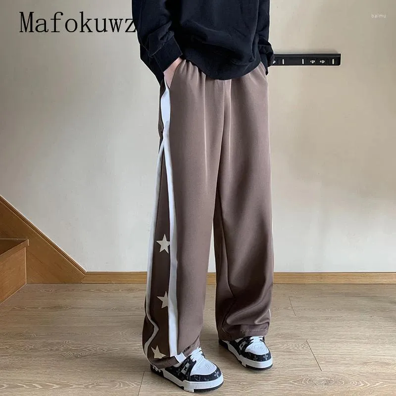 Herenbroek AMERIKAANSE RETRO STAR Gedrukt Sweatpants High Street Straight Wide Leg Sports Losse casual broek Men Bodem mannelijke kleding