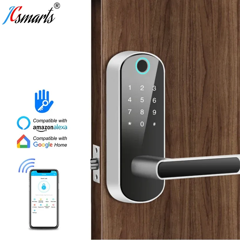 Besturing TTLOCK APP Biometrische vingerafdrukvergrendeling Bluetooth Digitale Smart Door Lock Keyless Electronic Handle Lock Mechanische sleutel WiFi Alexa