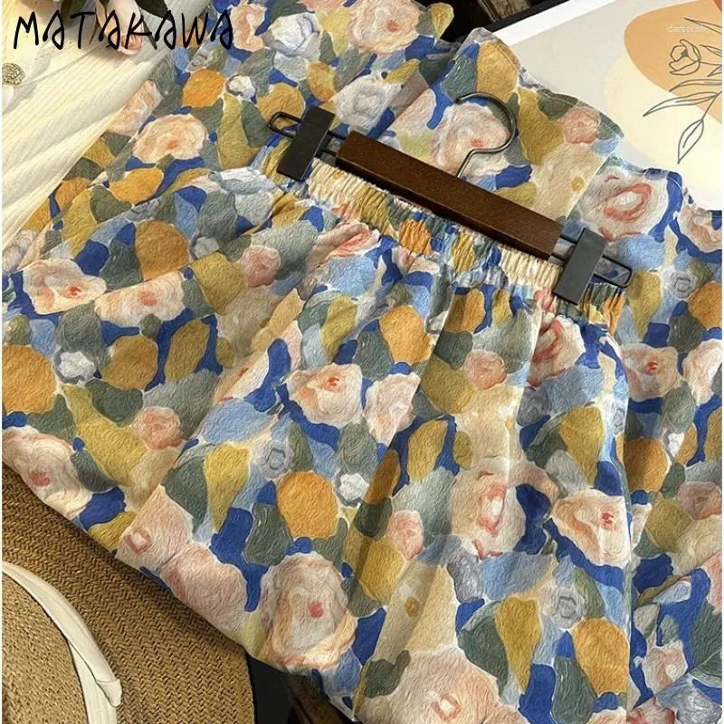 マタカワ印刷フローラル女性Aラインエレガントな春夏韓国ファッションファルダスミュージャーハイウエストヴィンテージロングスカート
