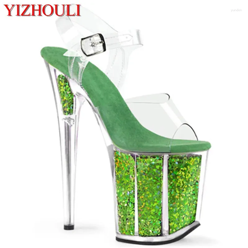 Chaussures de danse Sandales d'été 8 pouces Green Crystal Soles pour les fêtes et les boîtes de nuit 20 cm Talons Modèles dansant