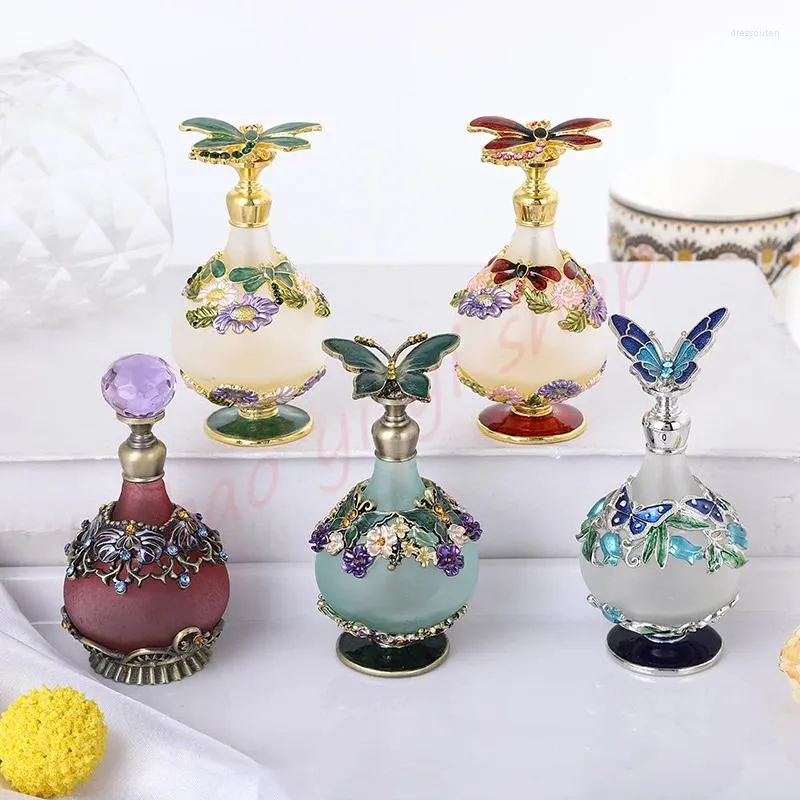 Decorative Figurines 25ml Vintage Essence Essential Oil Dropper Bottle/alloy Glass Small Empty Bottle/exquisite Handicraft/gift