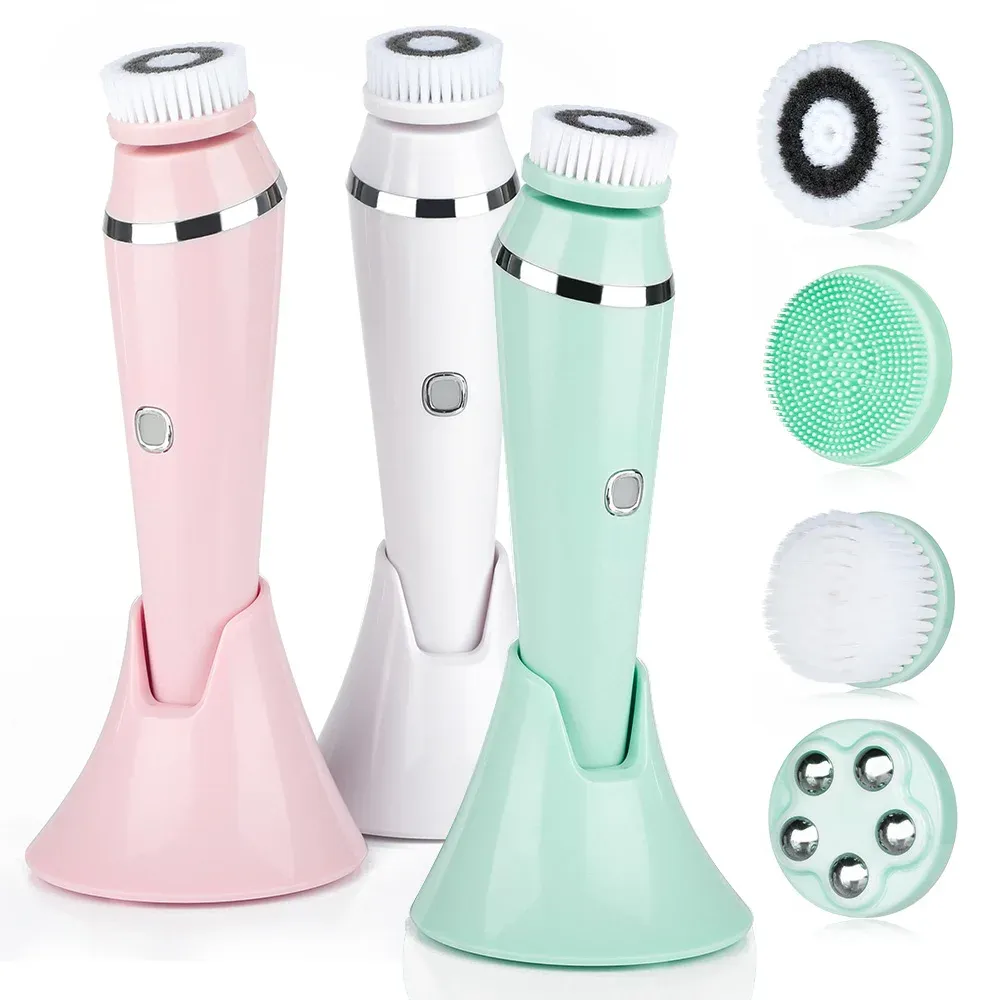 Scrubbers 4 in 1 Facial Cleansing Brush Sonic Face Cleaning Tool Exfoliating Facial Brush Facial Spa Kit Skin Beauty Hine with Base