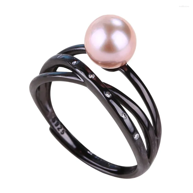 Cluster Rings 925 Sterling Silver Ring Freshwater Pearl Svart smycken för kvinnor 2024 Trending Fashion Charm Present Partihandel