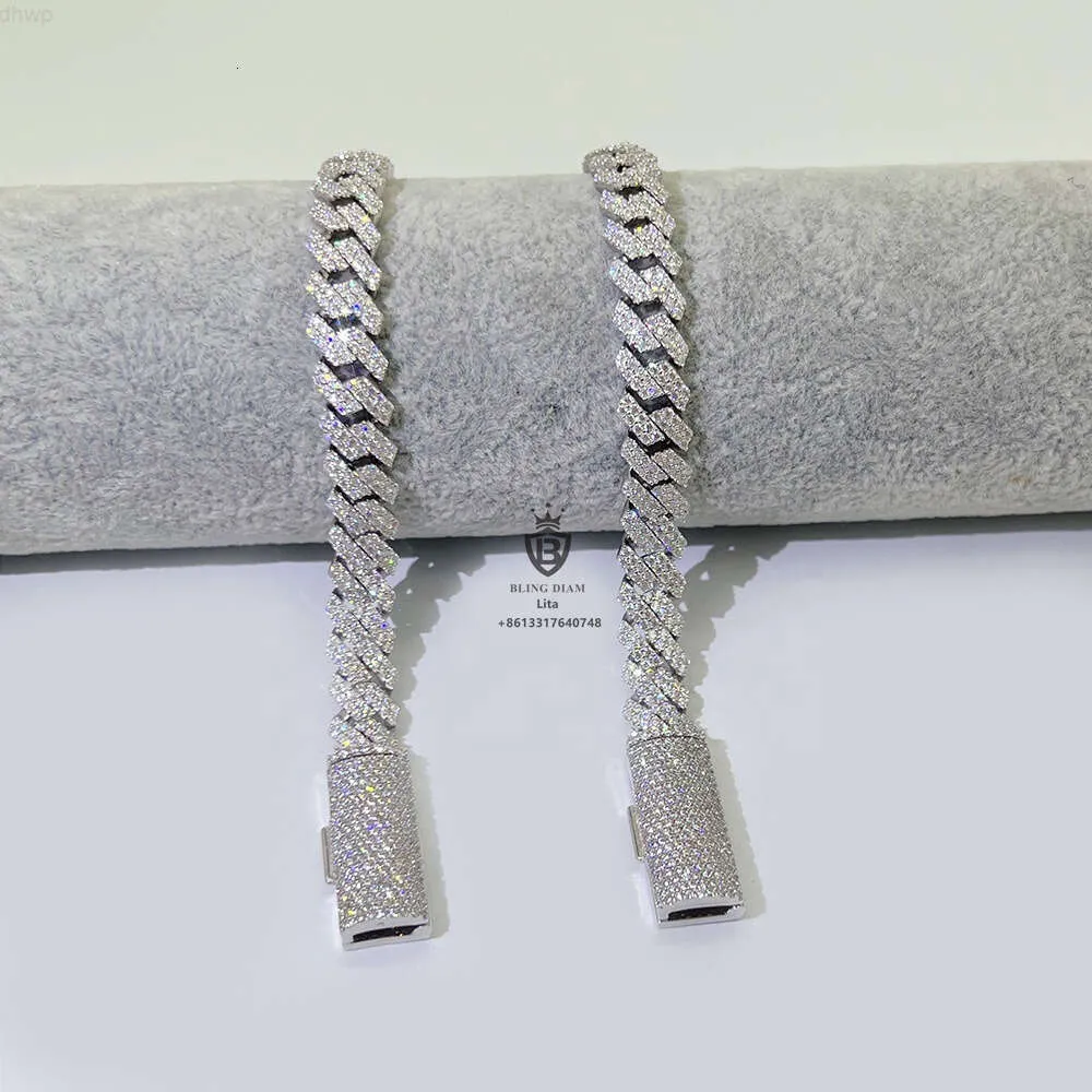 Venta caliente Precio al por mayor Bling Custom 10mm Mujeres 25 Silver Moissanite Miami Cuban Link Bracelet