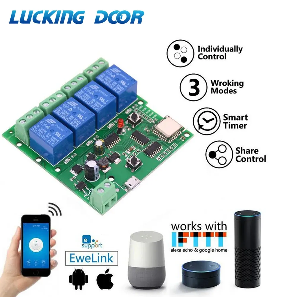 Control 4Way Relay Remote Control Wireless WiFi Switch Ewelink App Smart Switch Modul SelfLocking Interlock Remote Access Control Kits