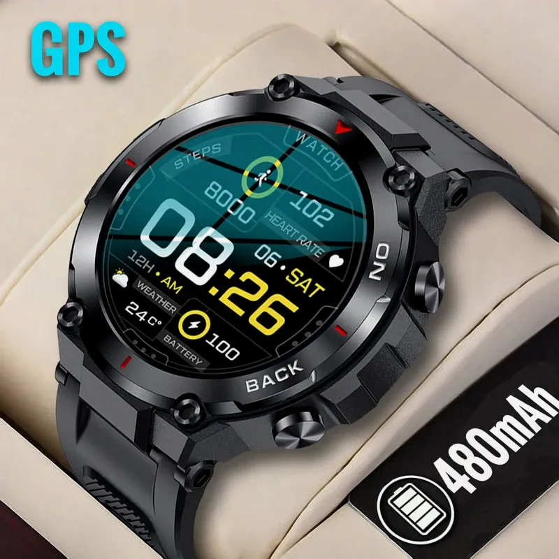 Zegarki 2023 NOWOŚĆ GPS SMART WATM Mężczyźni dla Xiaomi Android IP68 Waterproof Sports Watches 1.32 '' Runda 480 Mah Fitness Smartwatch Swimming