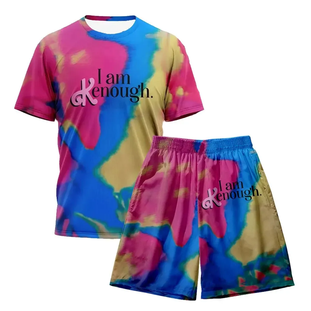 Я - Kenough Tshirts Letter Dye Dye 3D печатные шорты набор мужской футболки с коротким рукавом с коротким рукавом
