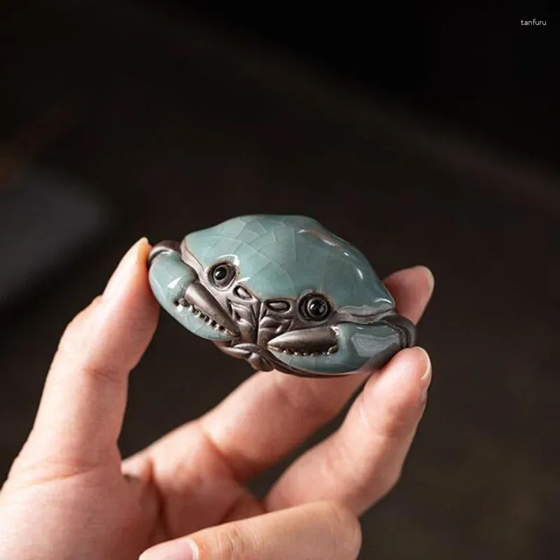 Tea Pets porcelanowy lód crack szary niebieski kolor kraba geyao kreatywne ręcznie robione rzemiosło graj akcesoria do stolika do wystroju domu