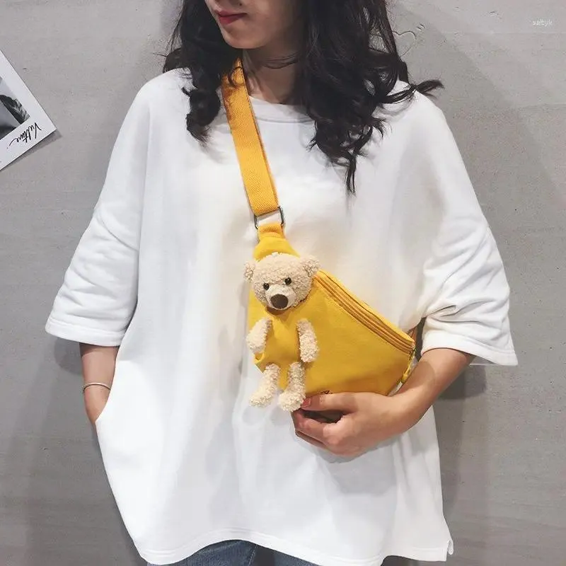 Midjespåsar söt midjaväska för kvinna tjej söt björn väska casual canvas banan justerbar barn cool axel bröst