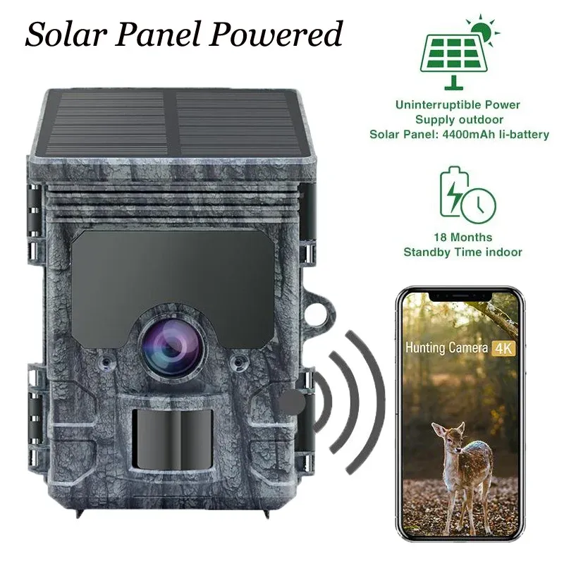 Cameras Application de caméra de sentier de la faune extérieure 4K 30MP WiFi Solar Pannel Powered Vision Nightproof IP66 Caméra de chasse