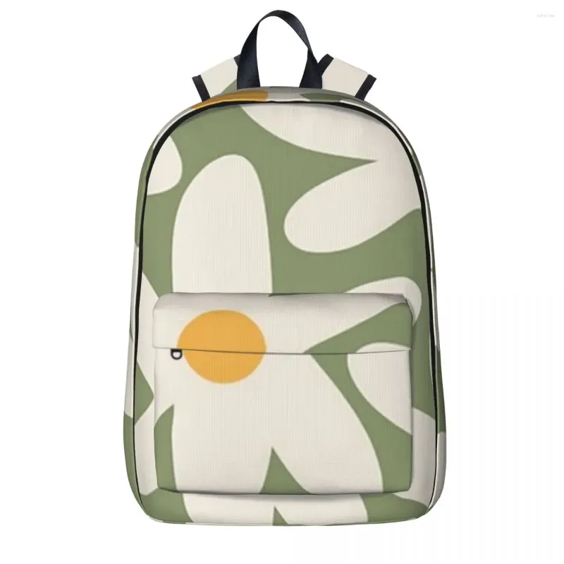Rugzak Daisy Time Retro Floral Patroon Green Beige Mostard Student School Bag Laptop Rucksack Travel Book Bag