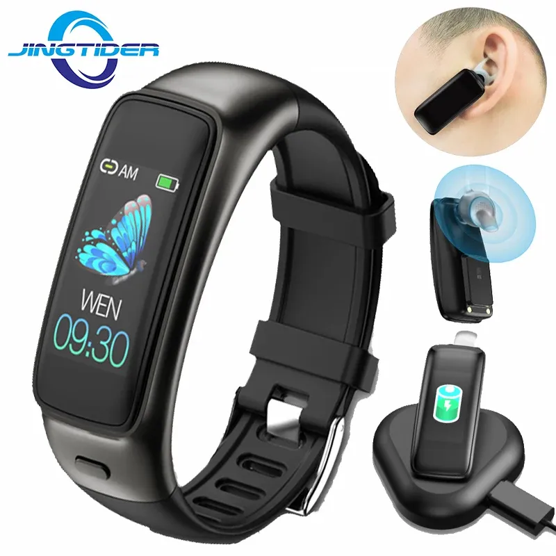 Armband tb02 smart armband bt svar ring hörlurar 2 i 1 v09 trådlös stereo headset hjärtfrekvens blodtryck monitor fitness tracker