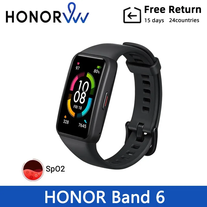 Pulseiras Banda de honra 6 pulseira inteligente 6 1,47 "Tela AMOLED Blood Oxygen Smartband Tracker de fitness Bluetooth 5.0 SPO2