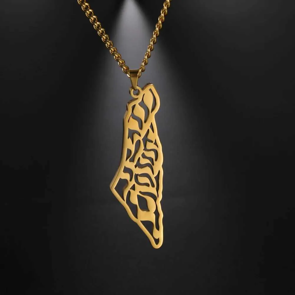 Colliers de pendentif Skyrim New Israël et Palestine Collier de carte pour hommes Femmes en acier inoxydable Gold Colliers Pendant Colliers Jewelry Gift 2023 Y240420