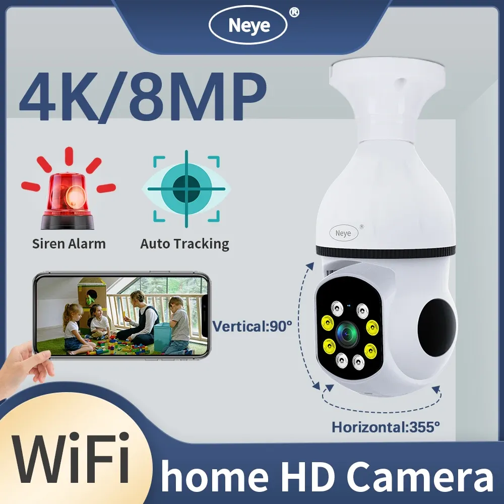 Kontrola Neye3C Indoor Bulb 5 GHz Wi -Fi 8MP inteligentny dom do monitoringu Home Camera 4X Zoom z wykrywaniem ruchu alarm Nocny wizję Twoway Talk