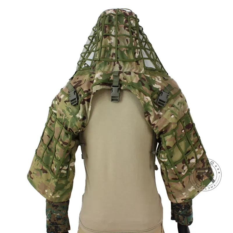 Conjuntos/trajes Fundación de traje Ghillie Rocotactical Hecha de Ripstop Fabric Camuflage Tactical Sniper Coase Viper Cape CP Multicam/Woodland