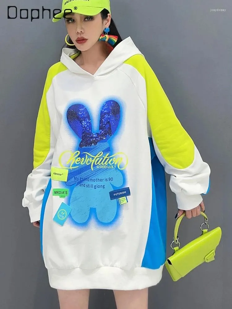 Hoodies للسيدات الرياضة الرسوم المتحركة غير الرسوم الكارتونية المطبوعة للبلوزات السحب 2024 الربيع الخريف فضفاضة طويلة الأكمام مقنعين الملابس مطابقة الملابس