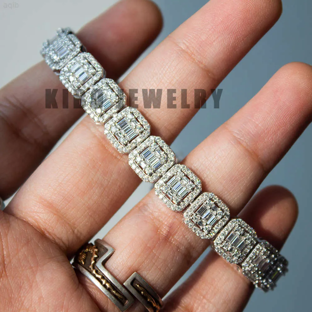 Chaîne glacée Bijoux hip hop plaqué or 925 Silver Moissanite Diamond Iced Out VVS Baguette Coup Cluster Tennis Bracelet