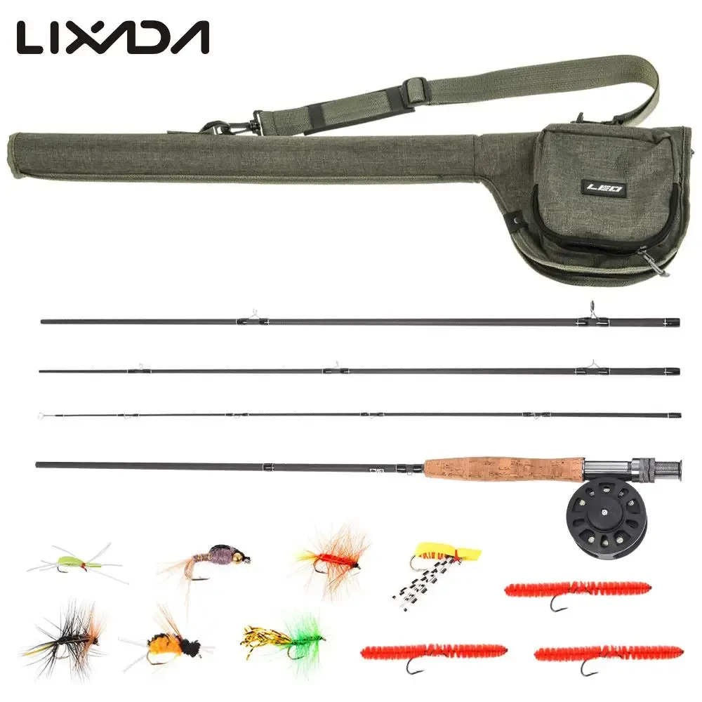 Accessoires 9 Fly Fishing Rod Reel Combo 4 Section Fly Rod 28010ta met draagtas 10 Vliegen Complete startpakket Vliegviskit