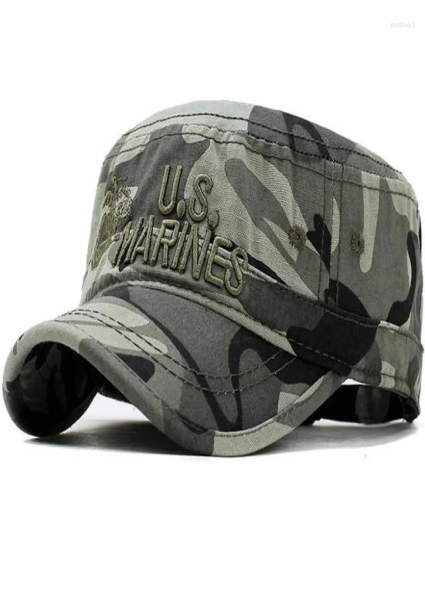 Cappelli a bordo largo 2022 Stati Uniti Marines Cap Cap Hat Cappello militare Camuflage Flat Top Men Cotton Hhat USA Navy Rama ricamato Camo 6753389