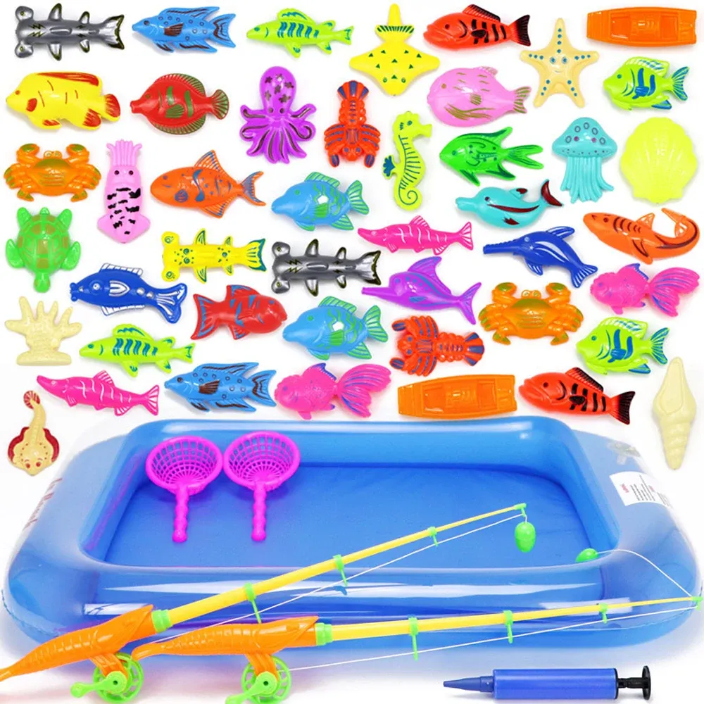 Accessories 1852pcs Kids Magnetic Fishing Toys Set with Iatable Pool Net Magnet Fishing Rod Funny Classic Toys for Children Gift
