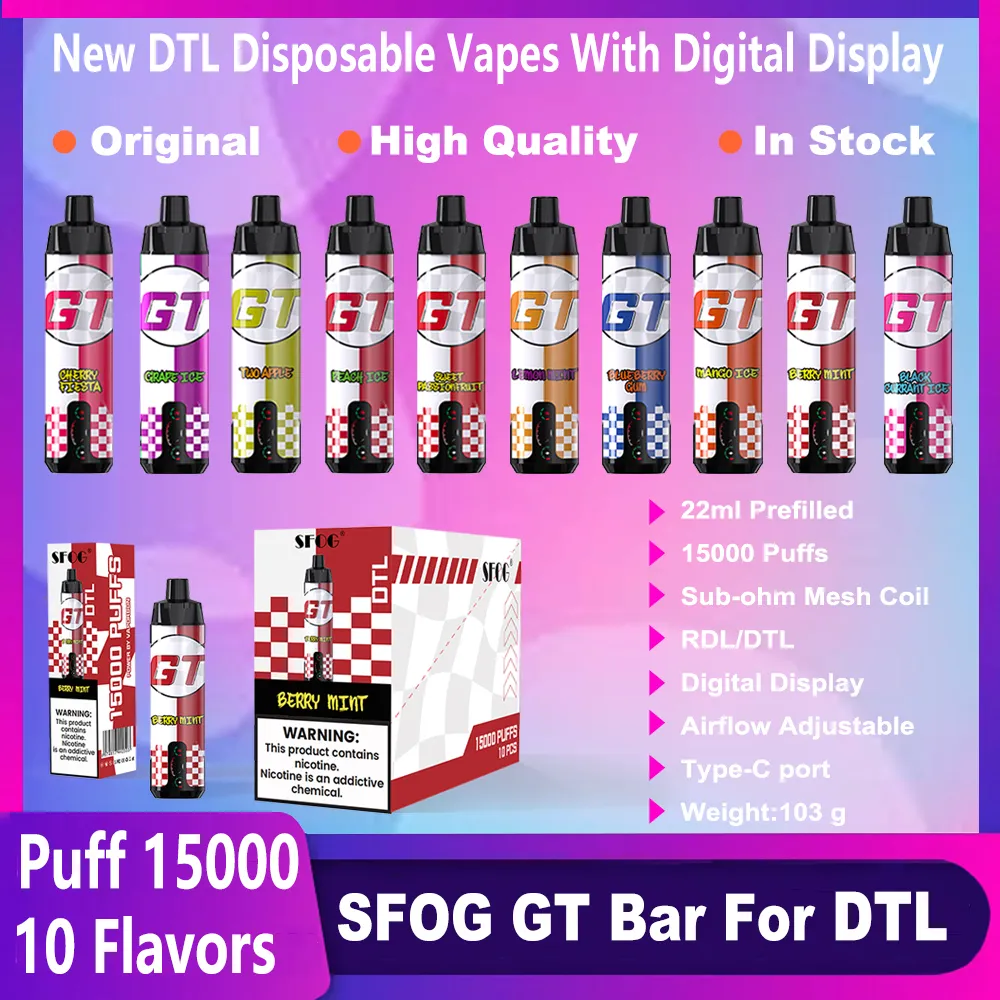 SFOG 15000 PULD SHISHA PULD 15000 DISPOBLE VAPES GT BAR DTL VAPER PULD 15K 22ML POD 600mAH Digital Display Vape Al Hookah Fakher vs Puff 20000 20K 18K 12000 12K