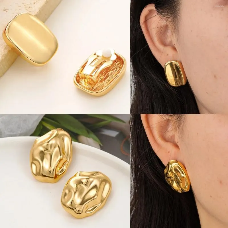 Brincos de backs jóias não perfuradas 2024 Trend Wholesale Gold Color Metal Metal texturizado Retângulo irregular CLIP DE EAR ANE