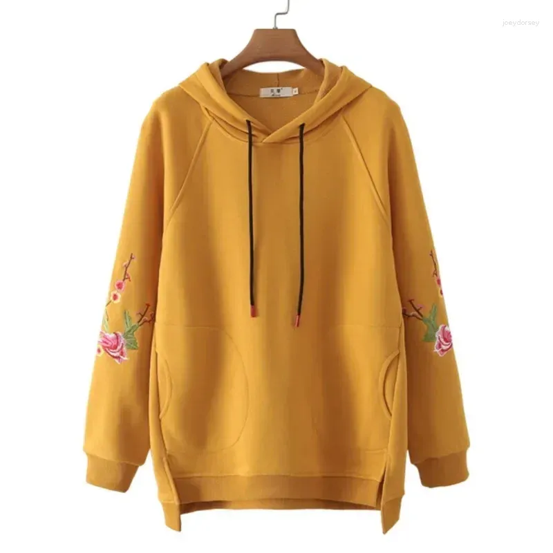 Damen Hoodies Boreathiman Plus Größe Hoodie Pullover für Herbst Winter Dicke Sweatshirt Casual Kapuze -Pfingstrose Stickereien