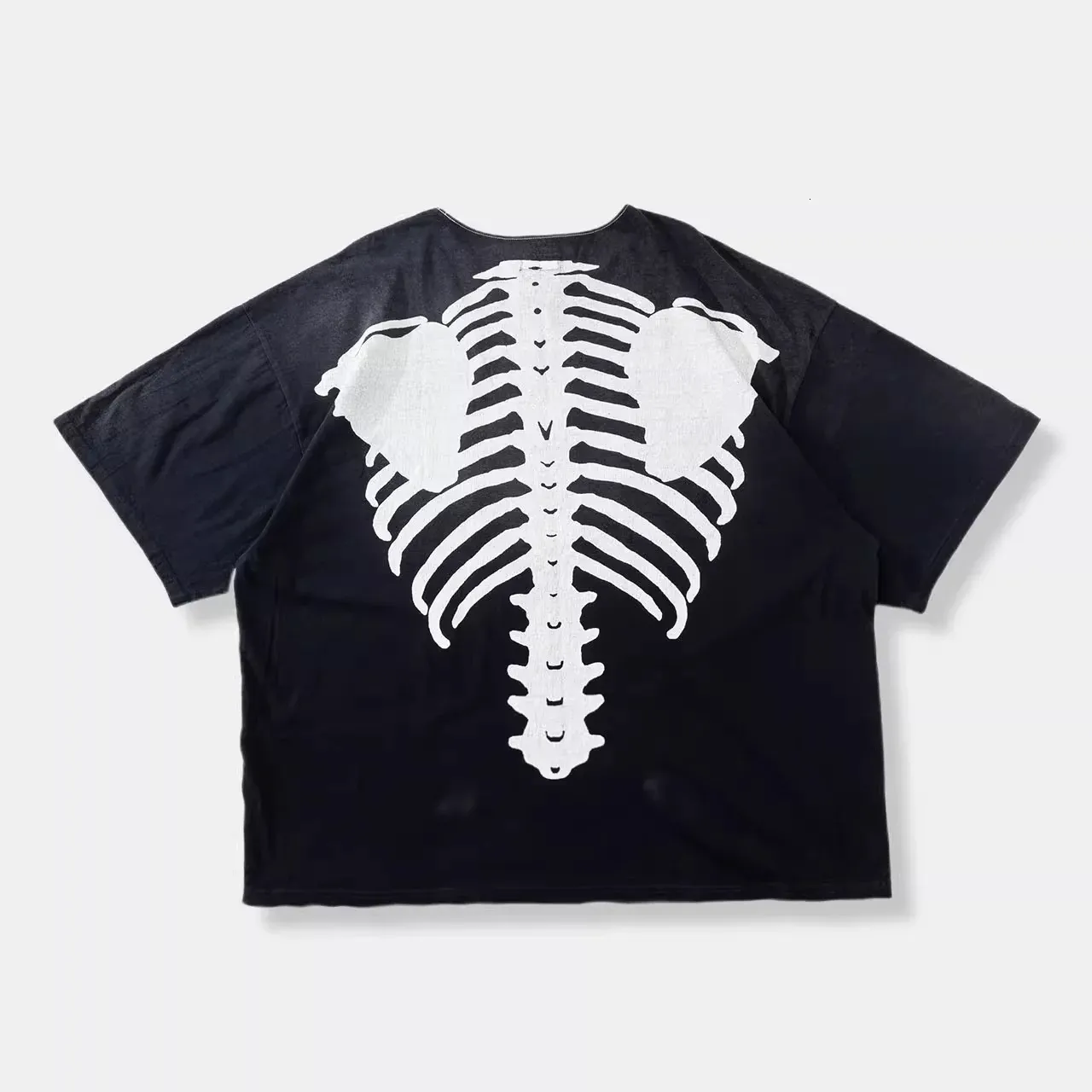 Kapital 21SS Hirata Kazuhiro Japanese Casual Trendy Loose Splice Bone Print Kortärmad T-shirt 240417