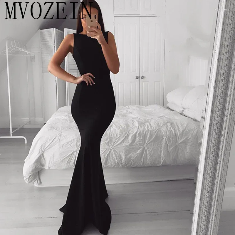 Abiti da festa mvozein sirena nera abito da sera cristallino in rilievo con abiti da pavimento senza schienale lunghezza formale lungo