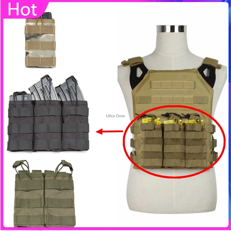 Förpackar Tactical Single / Double / Triple Molle Magazine Pouch AK AR M4 AR15 Rifle Hunting Shooting Mag Pouches CS Vest Accessories Bag