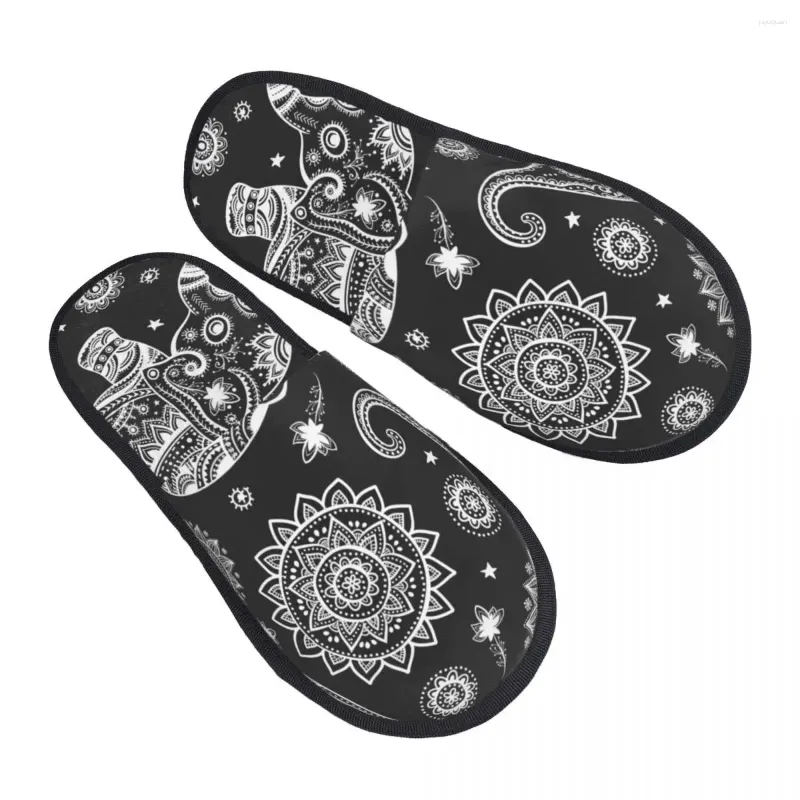 Hausschuhe Winter Slipper Frau Mann flauschiger warmer Lotus Ethnisch Elefant Afrikanische Stammesdruck Haus lustige Schuhe