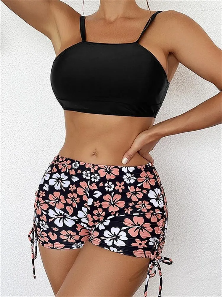 Women's Swimwear Bikini Women Swimsuit 2024 Solid And Print Bikinis Set Sexy Boxer Shorts Summer Two Piece Beach Bathing Suit Female